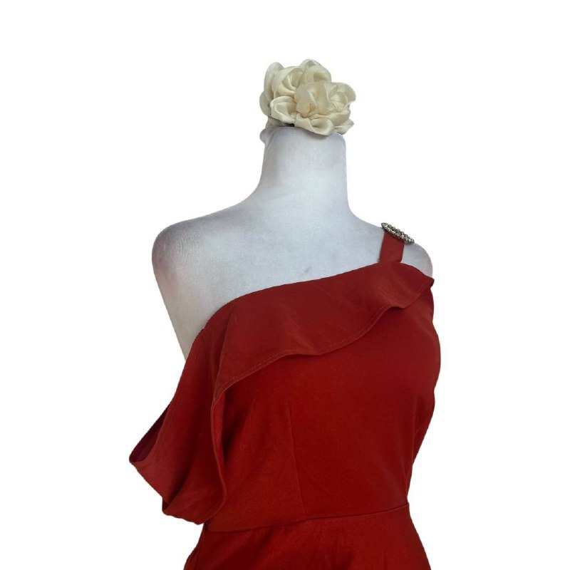 Red One-Shoulder Ruffle