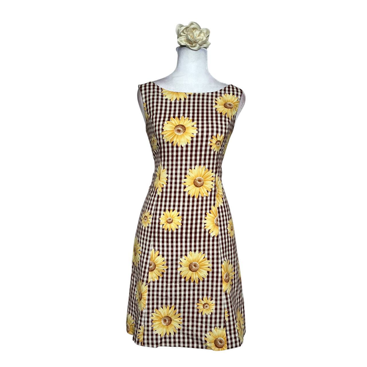 Yellow Sunflower Gingham Mini Dress