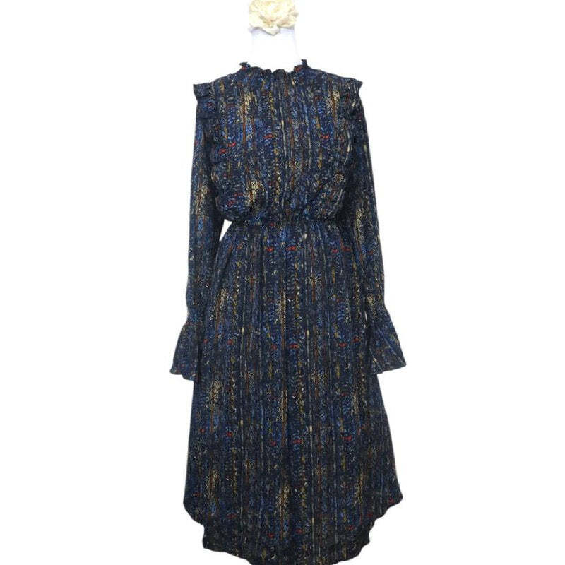 Ruffled High Neck Abstract Dress
