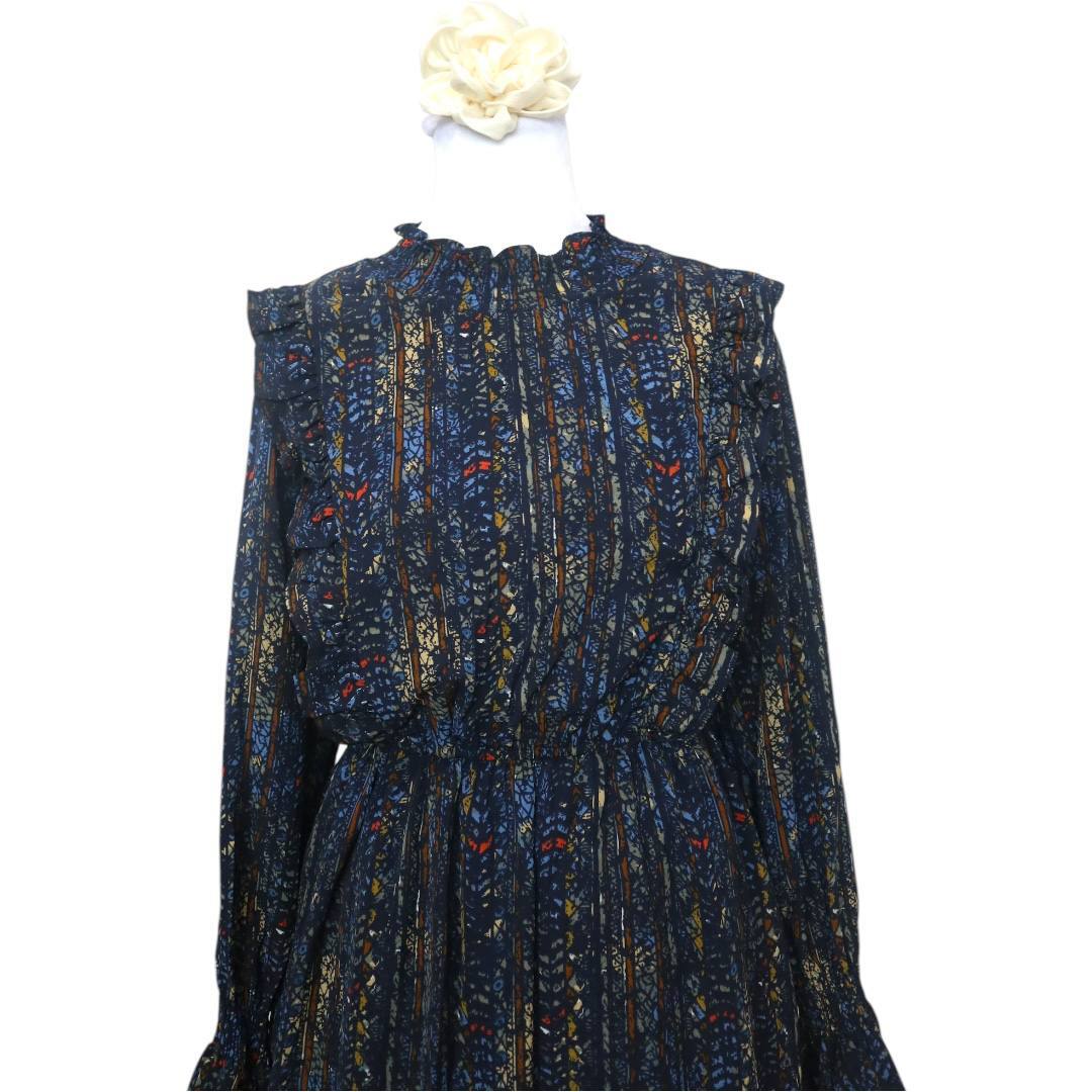 Ruffled High Neck Abstract Dress