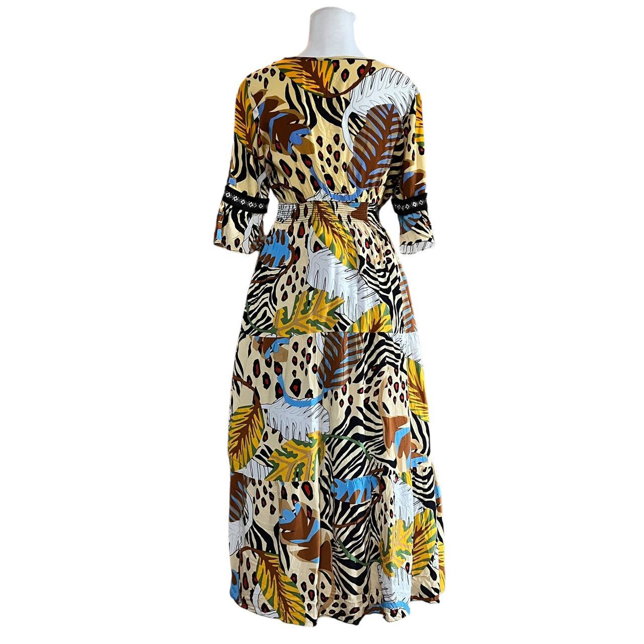 Yellow Bohemian Tropical Print Maxi Dress