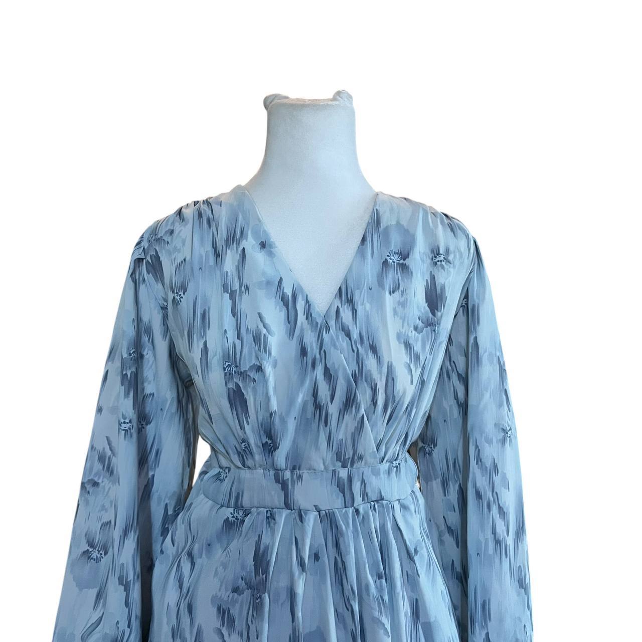 Blue V-Neck Floral Maxi Dress