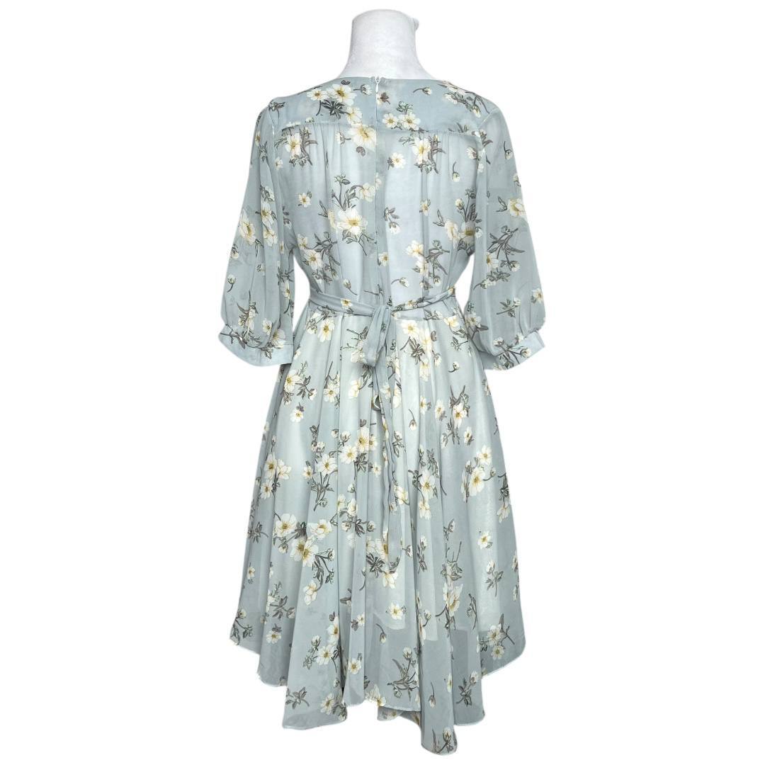 Light Blue Floral Chiffon Midi Dress