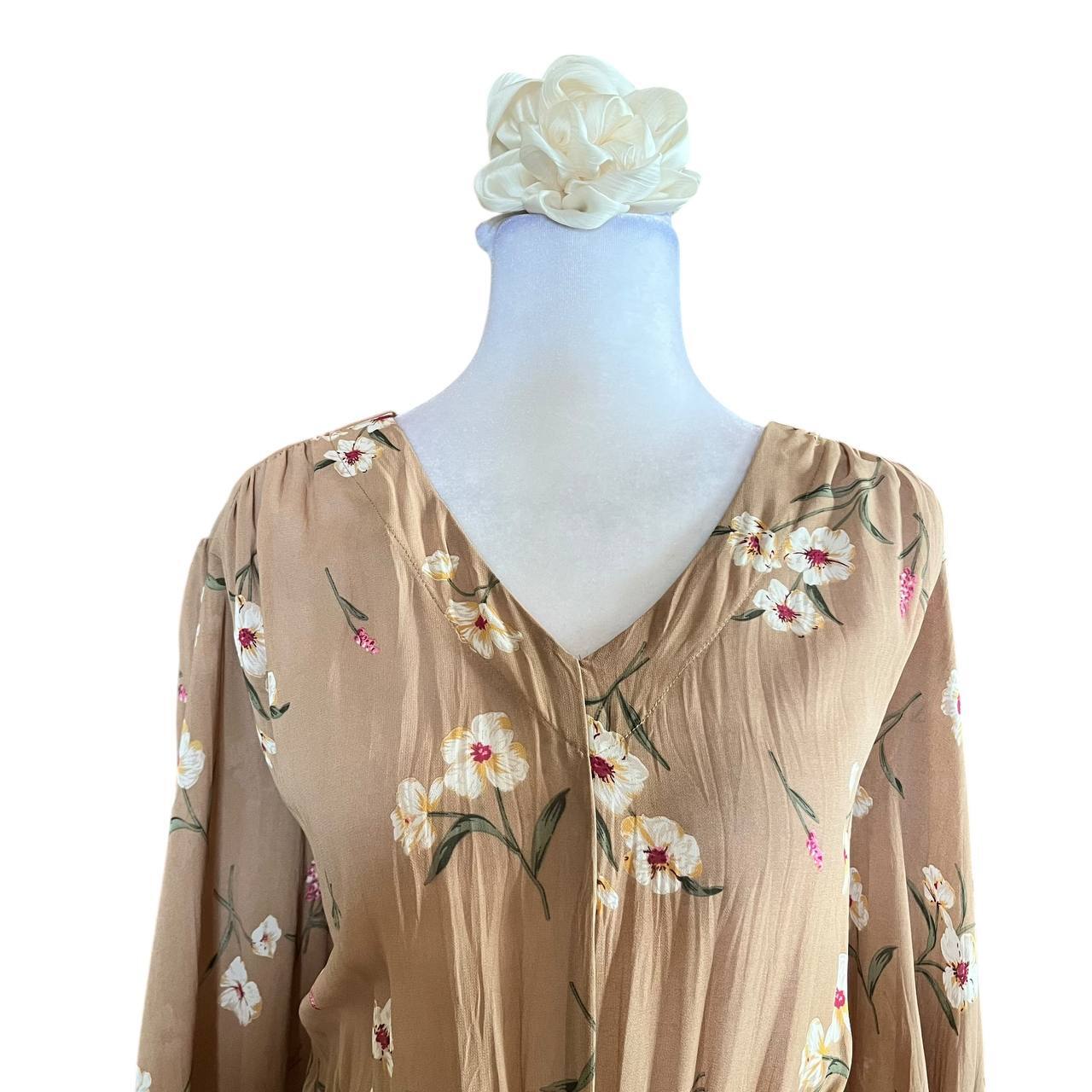 Tan Floral Elastic Waist Dress