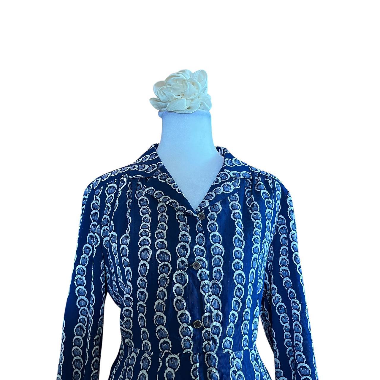 Vintage Navy Blue Button-Down Top
