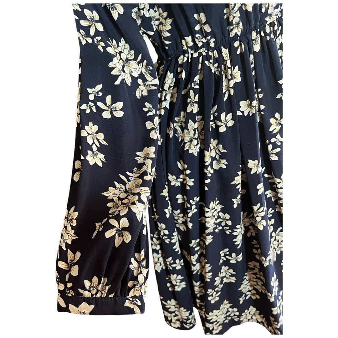 Black Floral Elastic Waist Dress