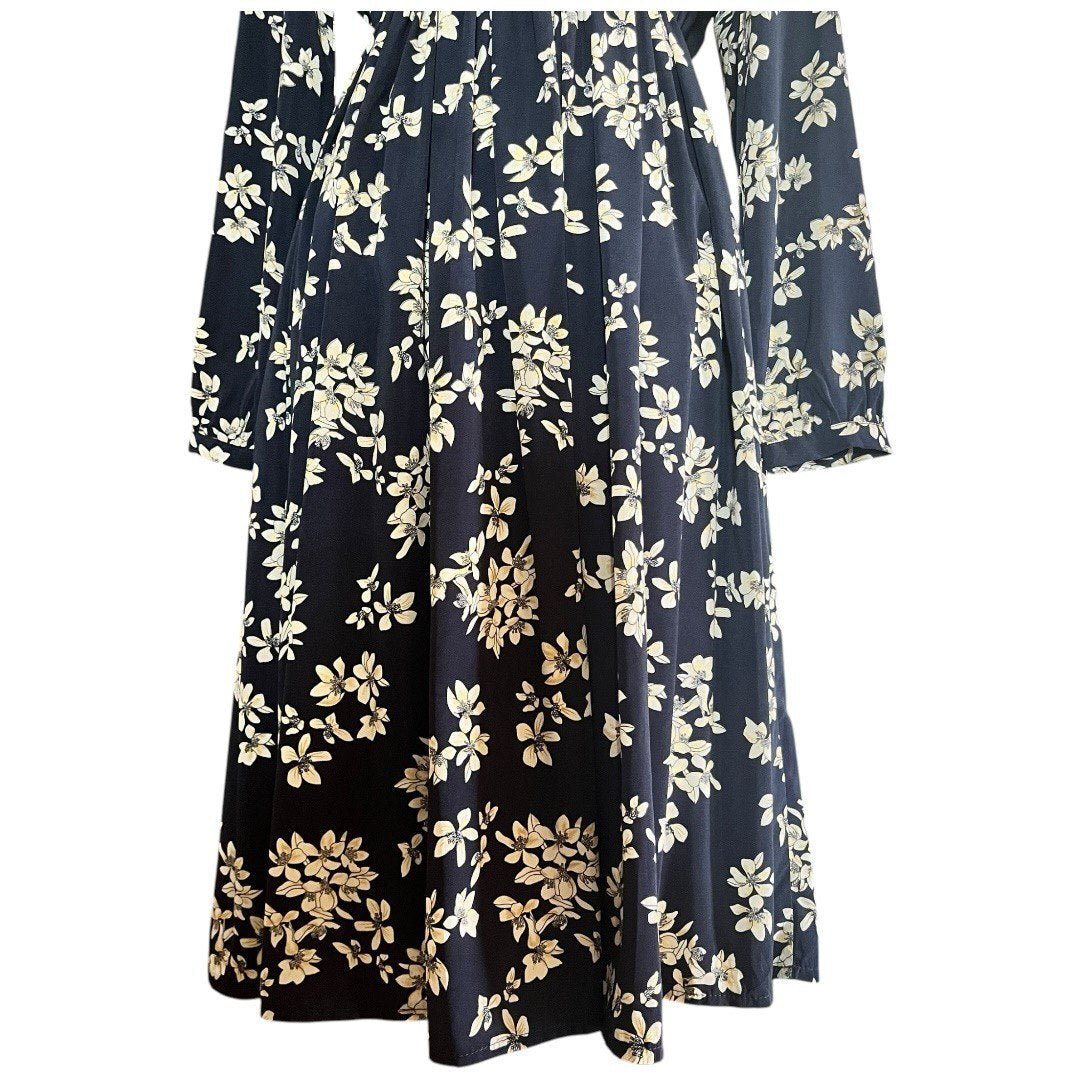 Black Floral Elastic Waist Dress