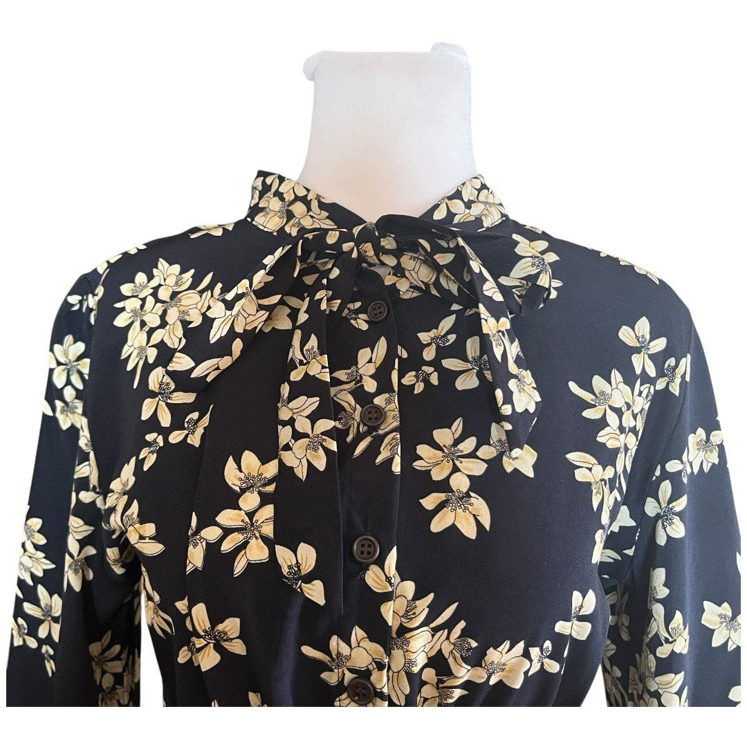 Black Floral Elastic Waist Dress
