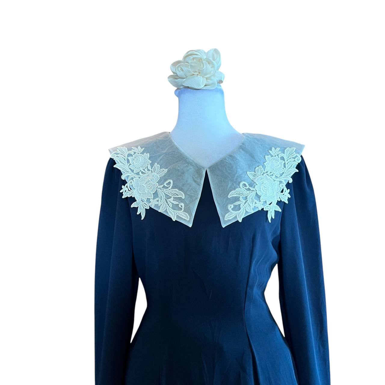 Dark Blue Lace Embellished Pencil Dress
