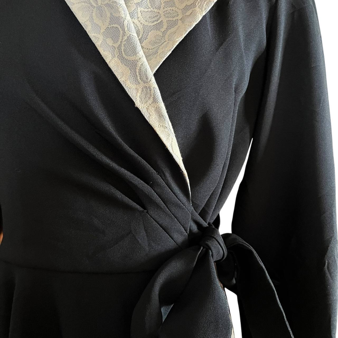 Black Contrast Wrap Dress