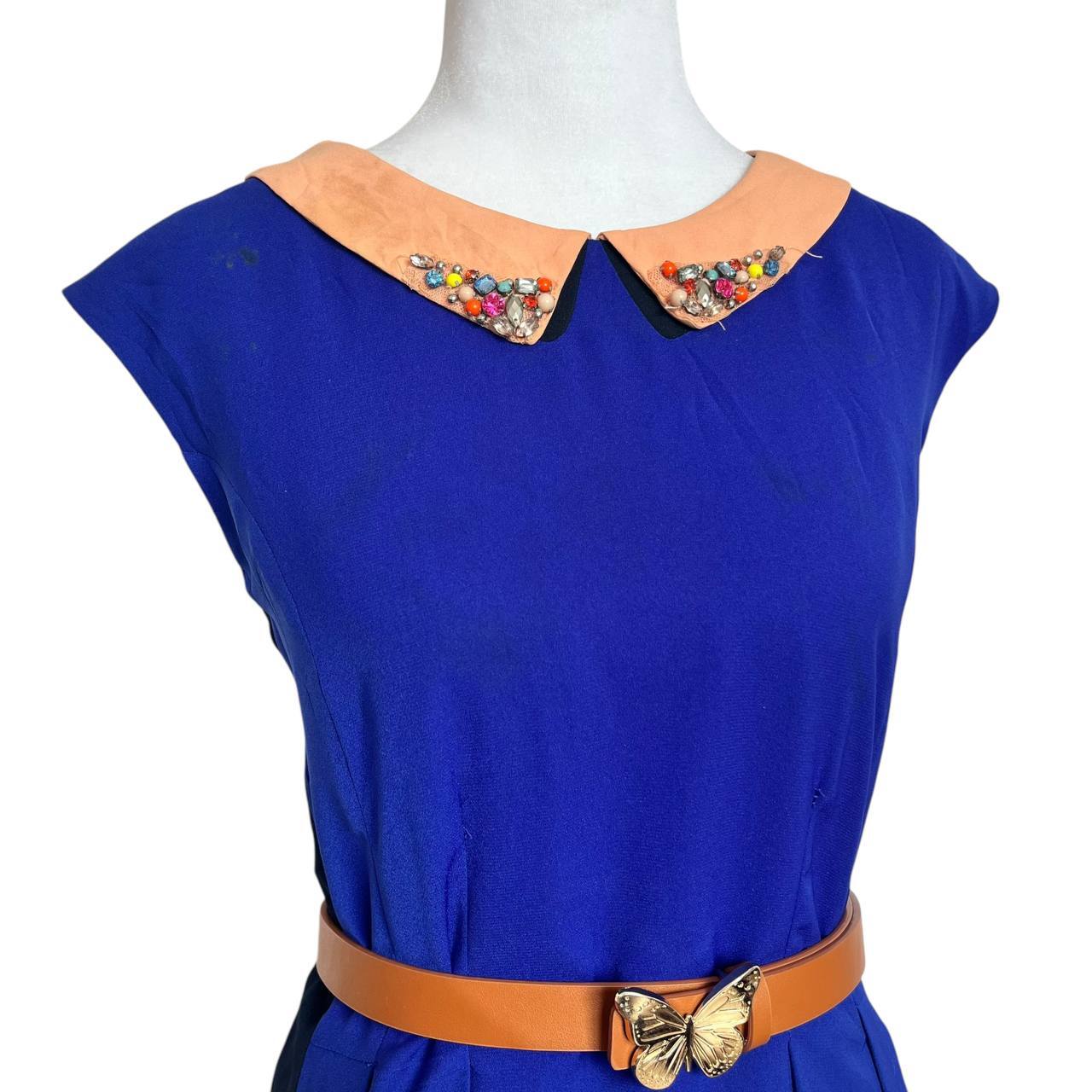 Navy Tan A-Line Dress