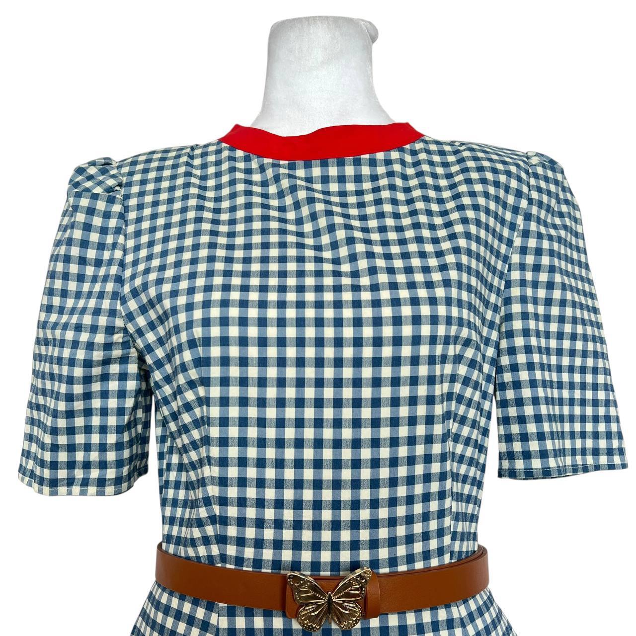 Blue Gingham Midi Dress