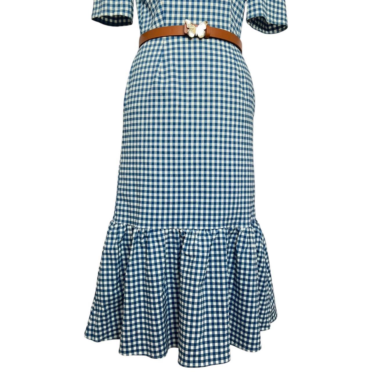 Blue Gingham Midi Dress