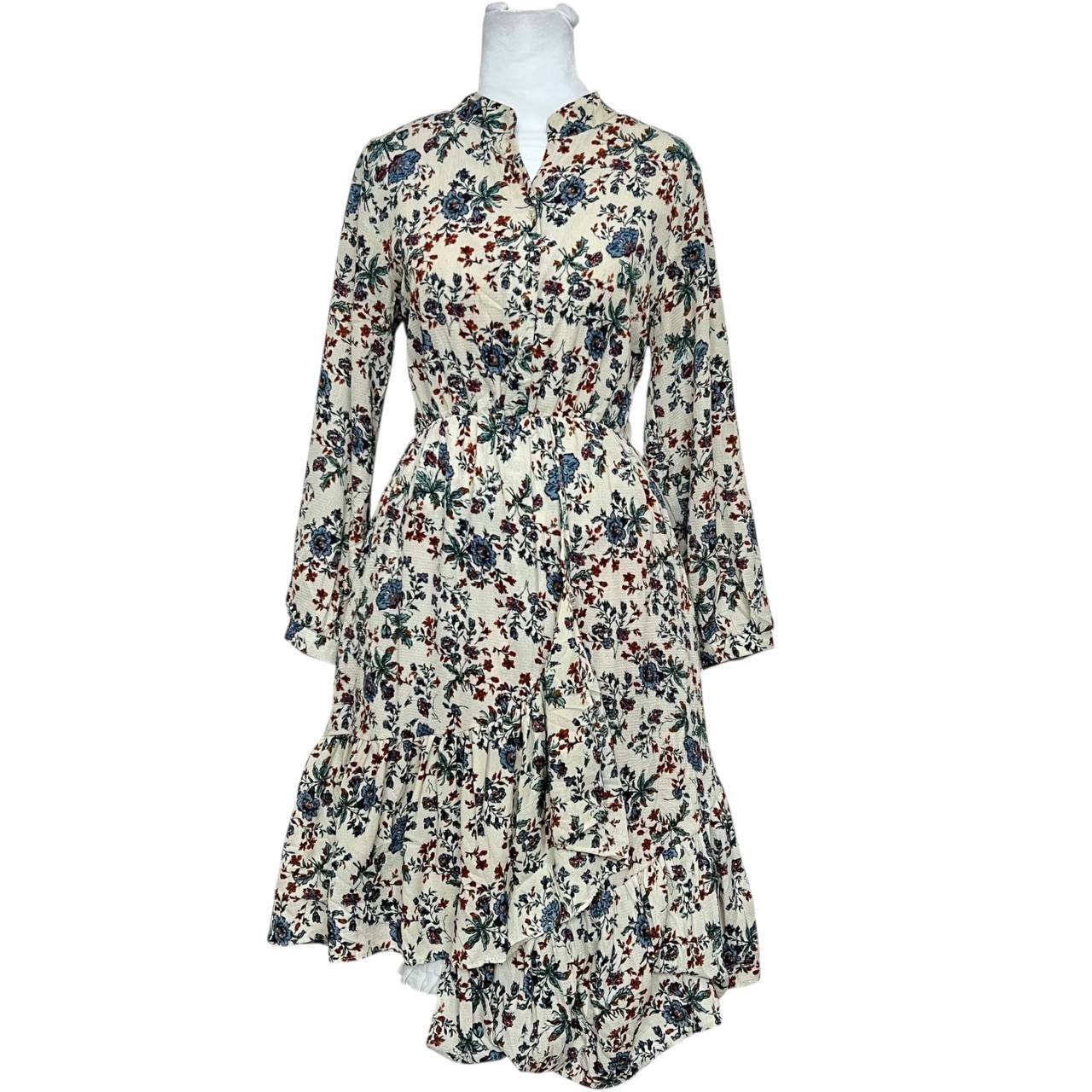 Beige Floral Ruffle Dress