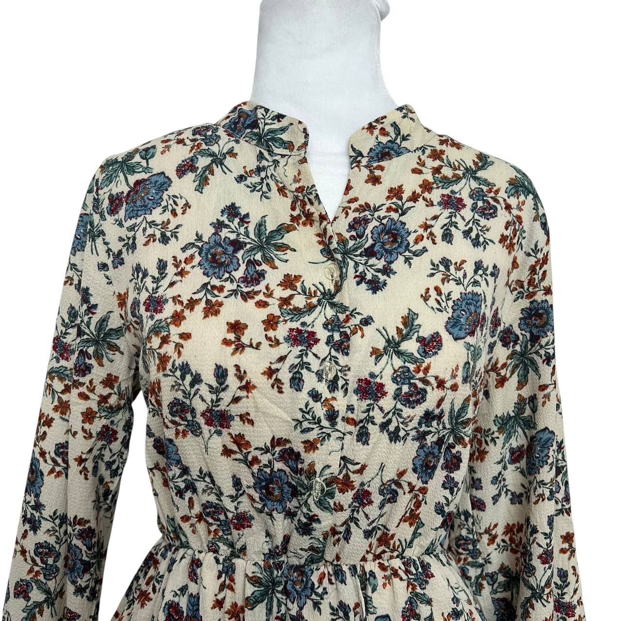 Beige Floral Ruffle Dress