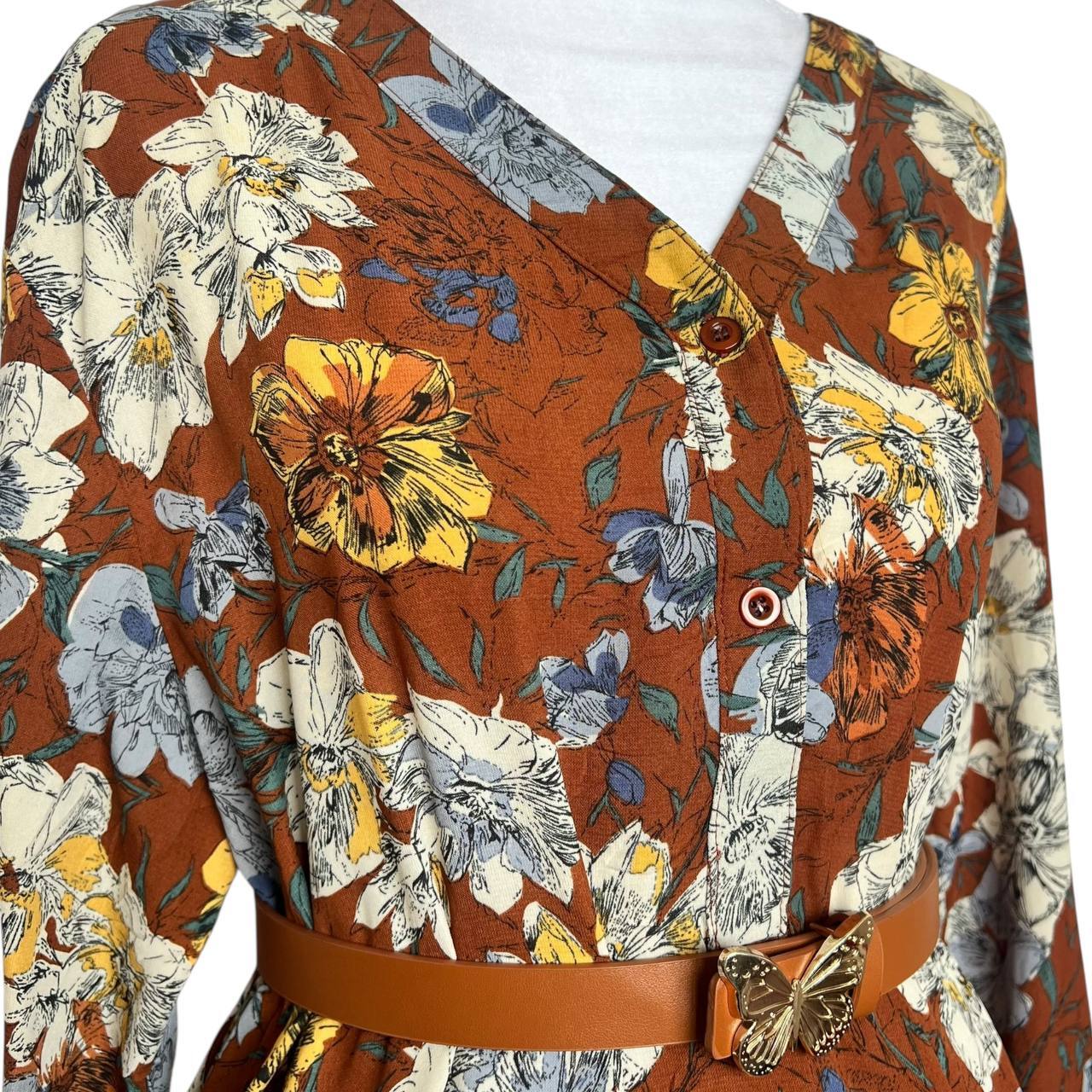 Rust Floral Midi Dress
