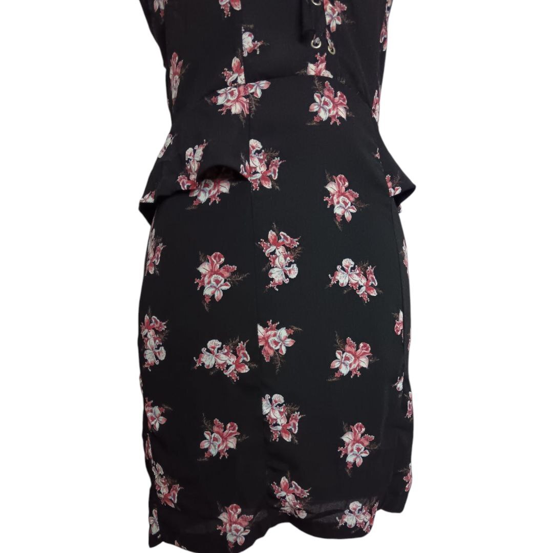 Peplum Floral Black Dress