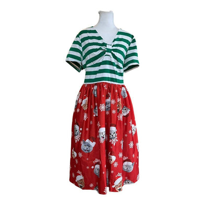 Festive Cat-Themed Knotted Dress