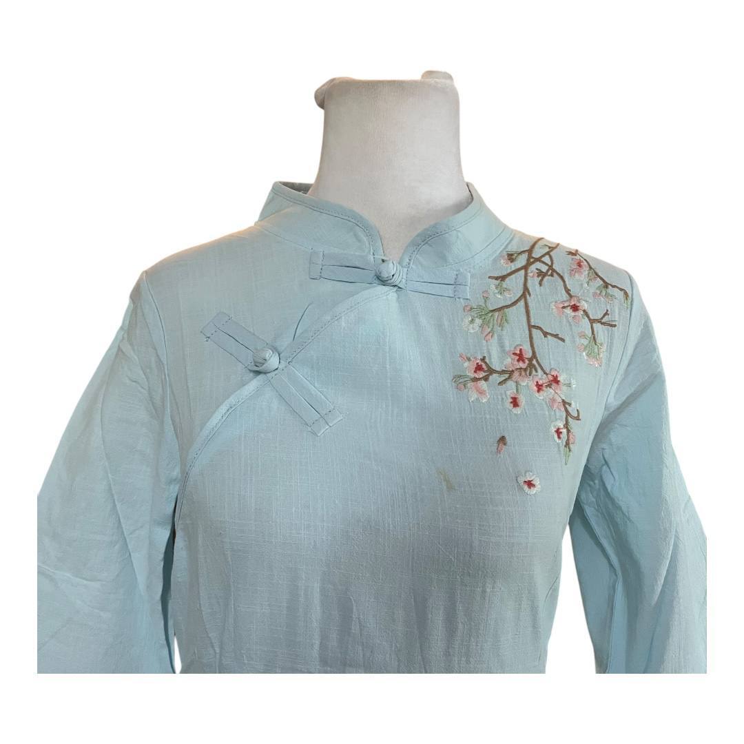 Light Blue Embroidered Cheongsam