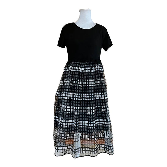Black Top Plaid Midi Dress