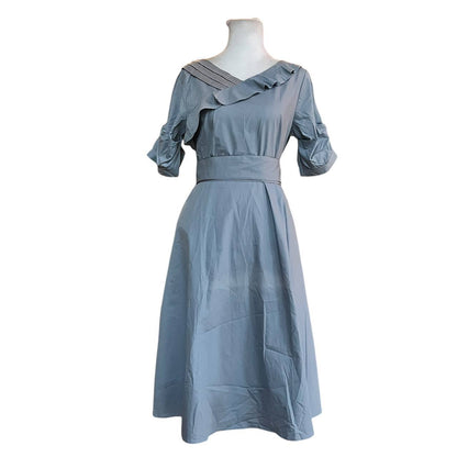 Blue Ruffled A-Line Dress