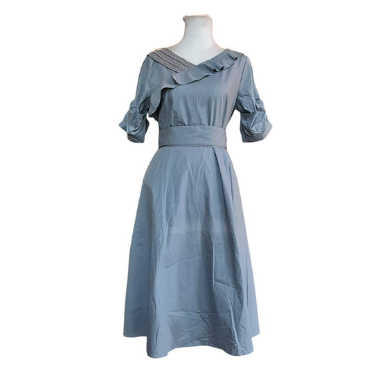 Blue Ruffled A-Line Dress