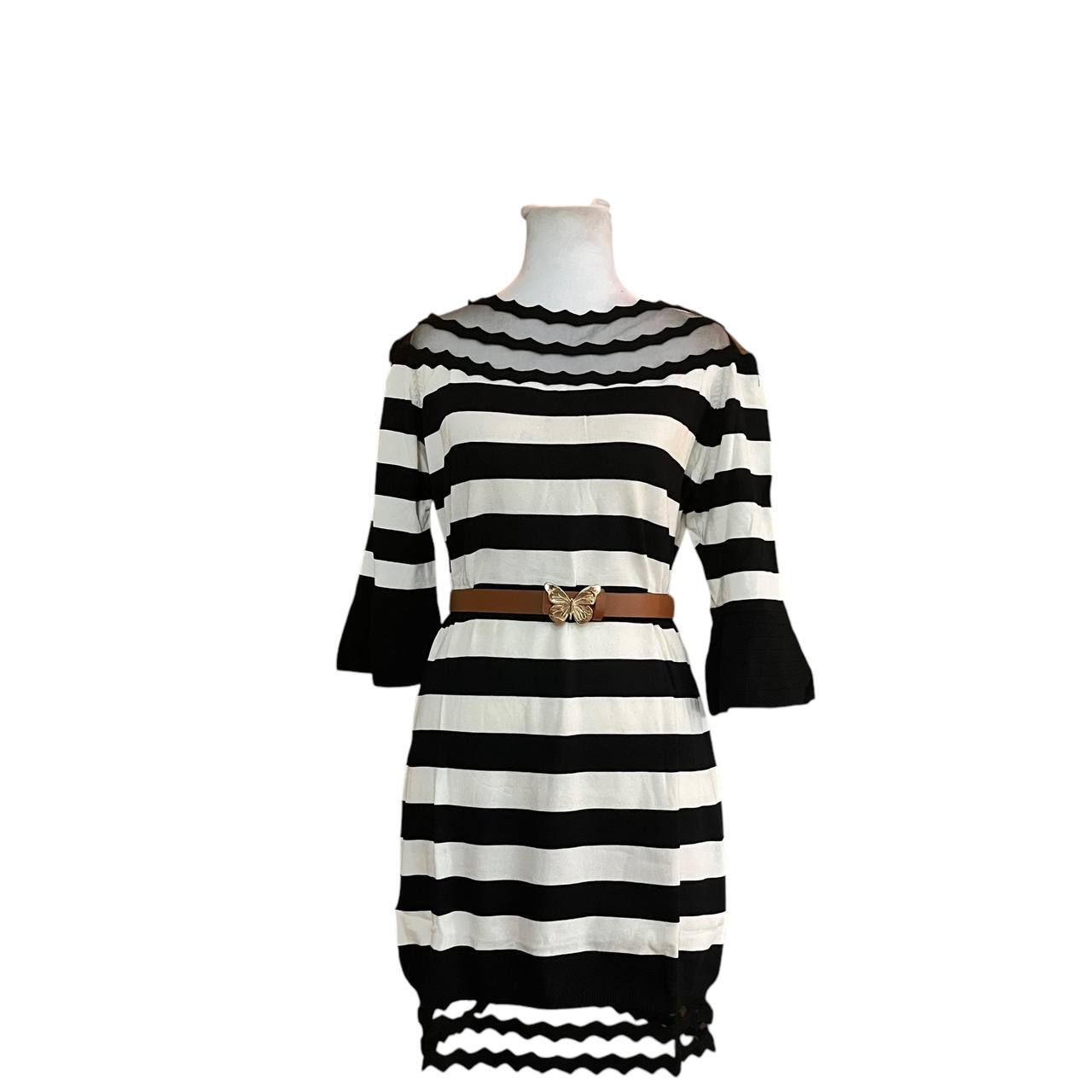 Black and White Striped Bell Sleeve Dress