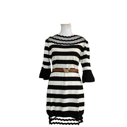 Black and White Striped Bell Sleeve Dress
