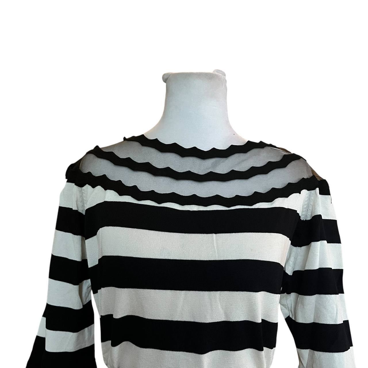Black and White Striped Bell Sleeve Dress
