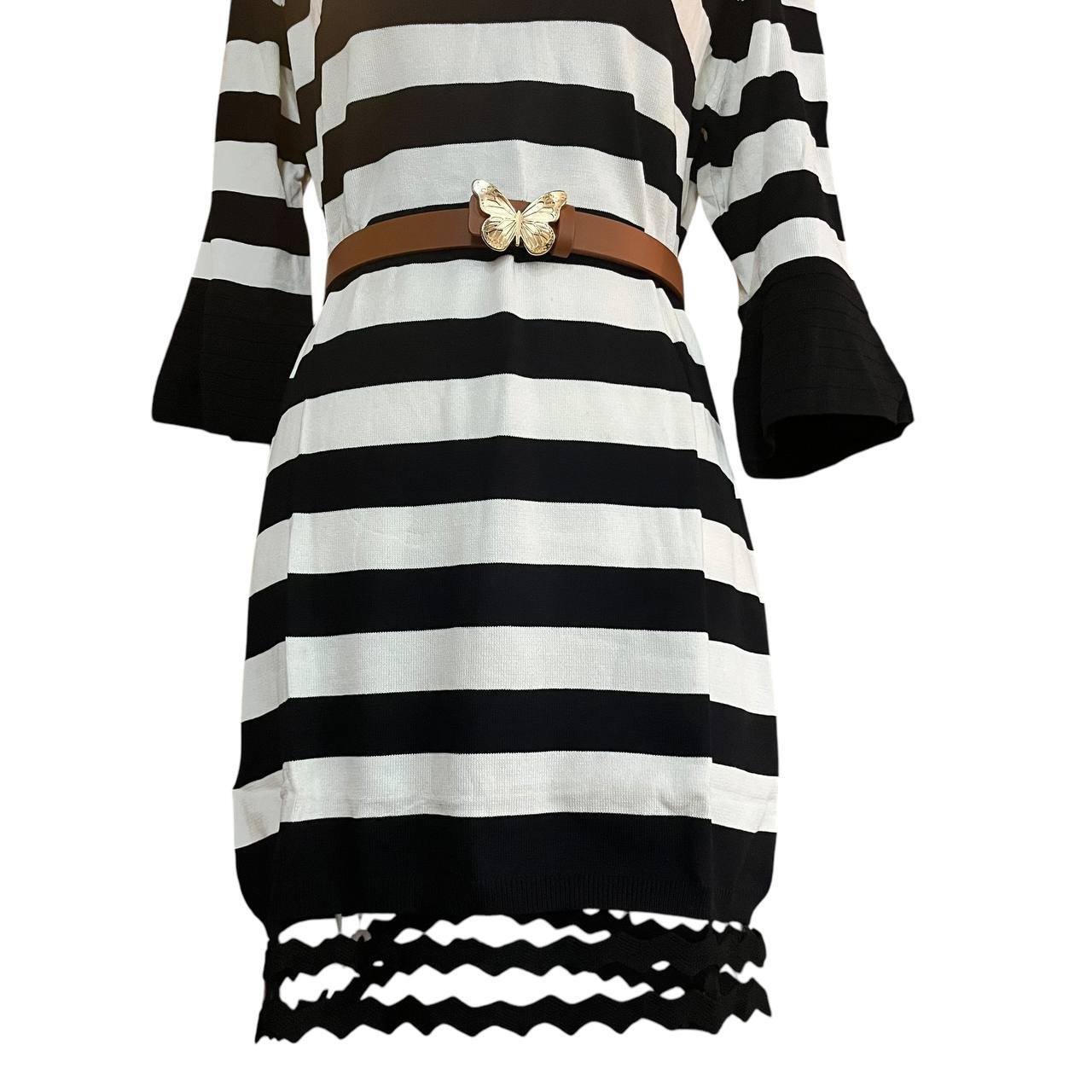 Black and White Striped Bell Sleeve Dress
