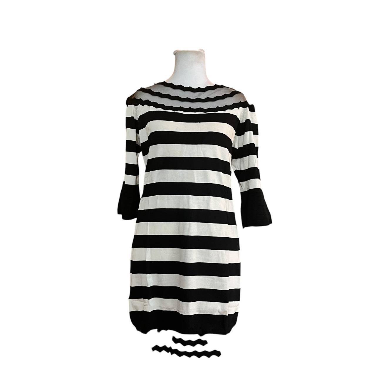 Black and White Striped Bell Sleeve Dress