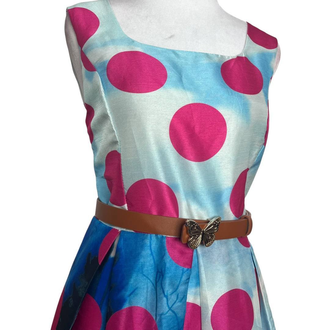 Polka Dot and Scenic Print Sleeveless Dress