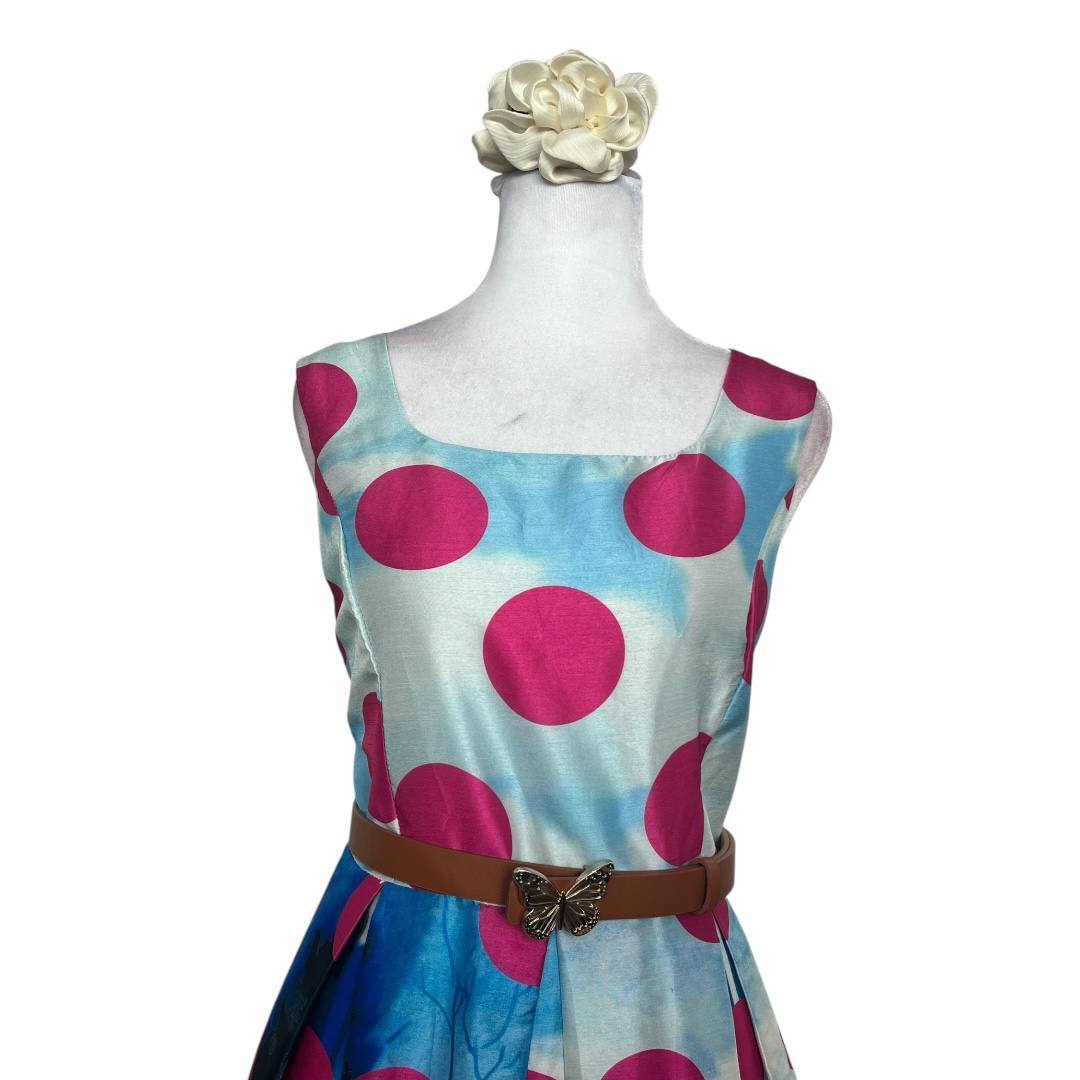 Polka Dot and Scenic Print Sleeveless Dress