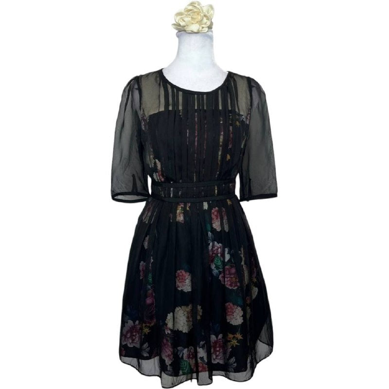 Chiffon Organza Flared Dress with Short Sleeves