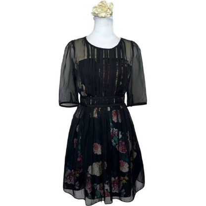 Chiffon Organza Flared Dress with Short Sleeves