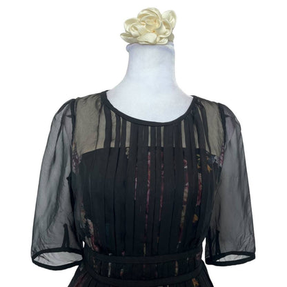 Chiffon Organza Flared Dress with Short Sleeves