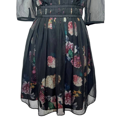 Chiffon Organza Flared Dress with Short Sleeves