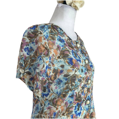 Floral Button-Front Vintage Dress