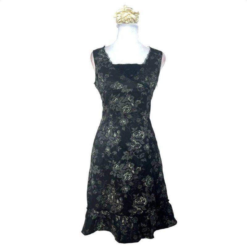 Black Floral Lace Sleeveless Dress