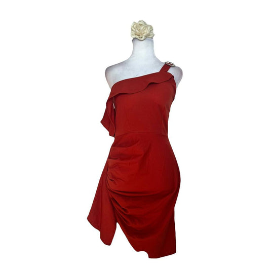 Red One-Shoulder Ruffle