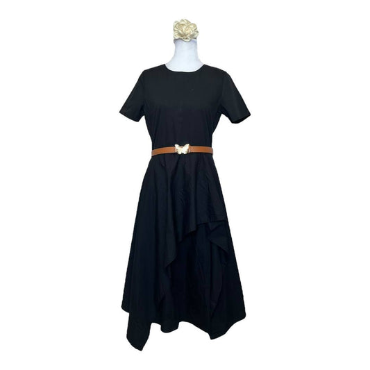 Black Asymmetrical Ruffle Shirt Dress