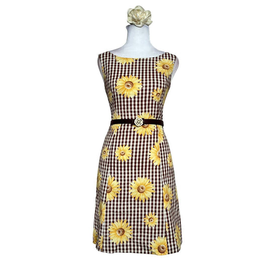 Yellow Sunflower Gingham Mini Dress
