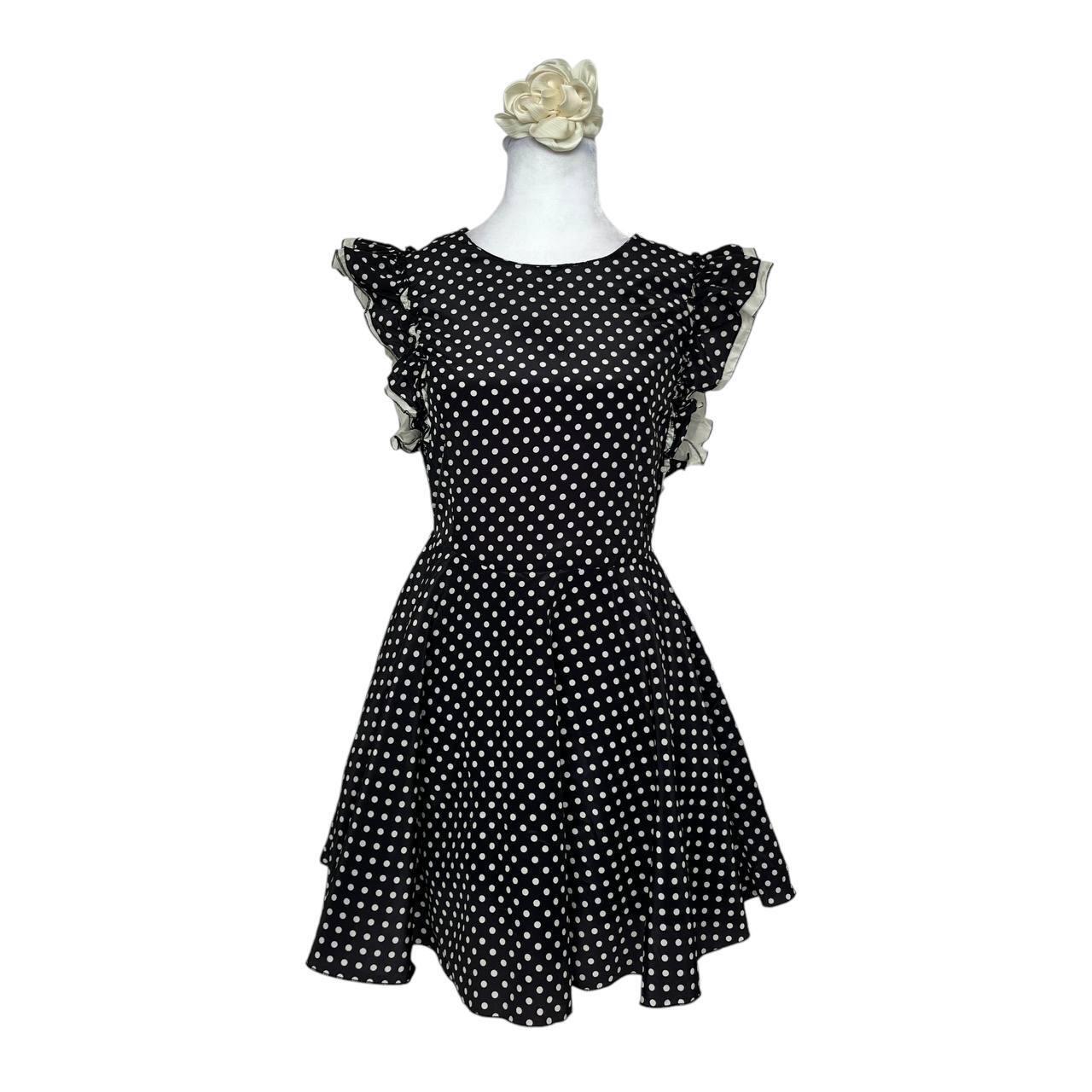 Black Polka Dot Flare Cocktail Dress