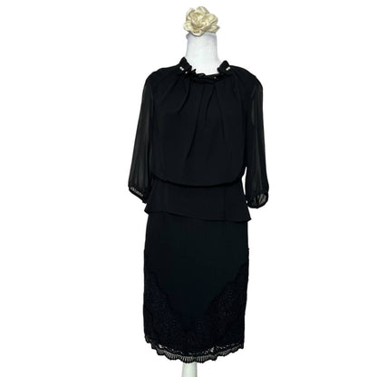 Black Knee-Length Dress with Lace Trim