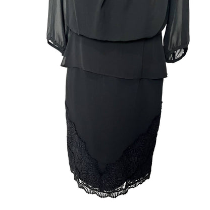 Black Knee-Length Dress with Lace Trim