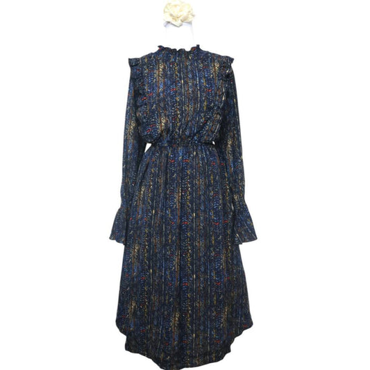 Ruffled High Neck Abstract Dress