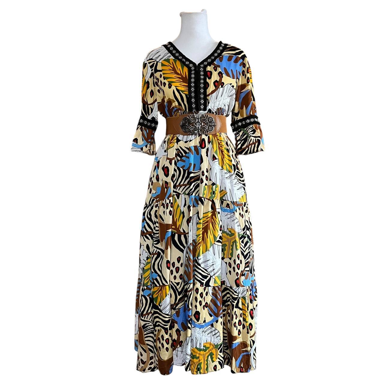 Yellow Bohemian Tropical Print Maxi Dress