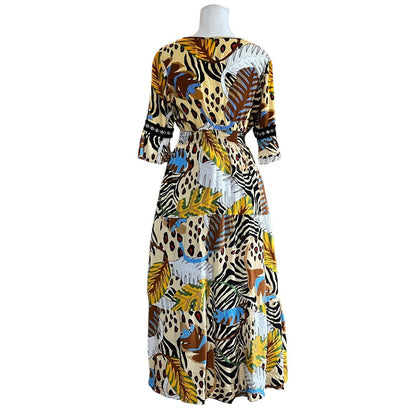 Yellow Bohemian Tropical Print Maxi Dress