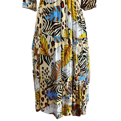 Yellow Bohemian Tropical Print Maxi Dress