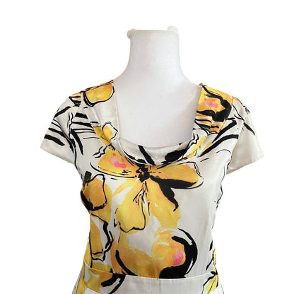 Yellow Floral Capped Sleeve Dress